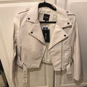 Cream Faux Leather Moto Jacket